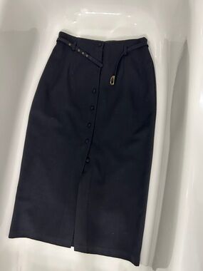 Classic Black Pencil Skirt with Slim Belt Detail